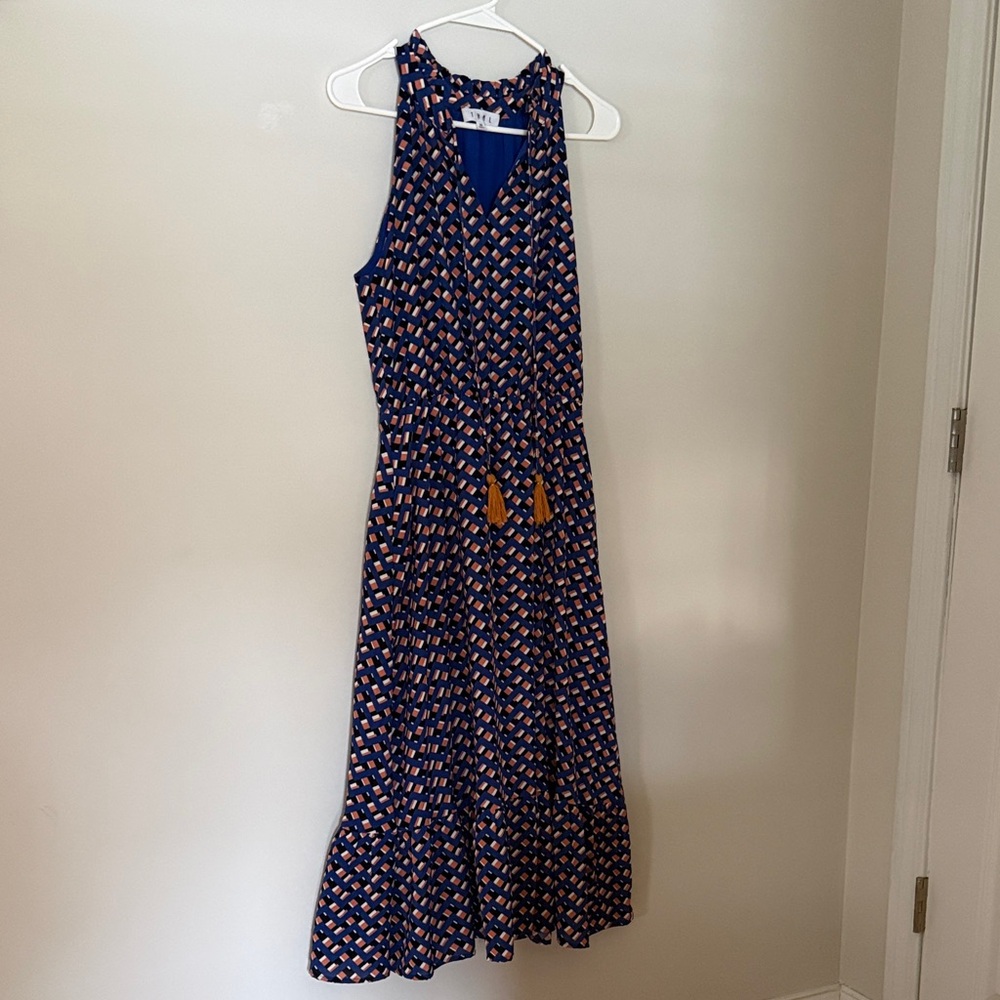 Navy Sleeveless Patterned Dress